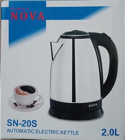Nova SN-20S Automatic Electric Kettle - 2.0 Liter - Black and Silver