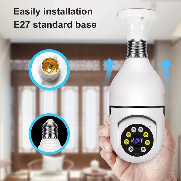 E27 Light Bulb Camera WiFi Outdoor Indoor 1080p 360 Degree Panoramic Smart Home Security Wireless Smartbulb Cam Dome Surveillance IP HD CCTV Night Vision Lightbulb,Support 2.4G,White