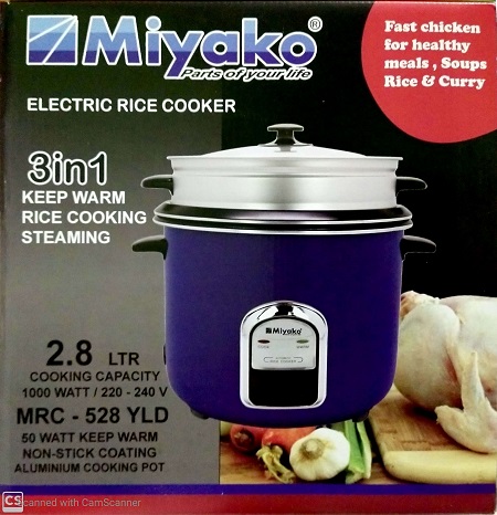 Miyako 3.0 L 3 IN 1 Keep Warm - Double Pot Non Stick with Glass Lid MRC-528YLD Rice Cooker