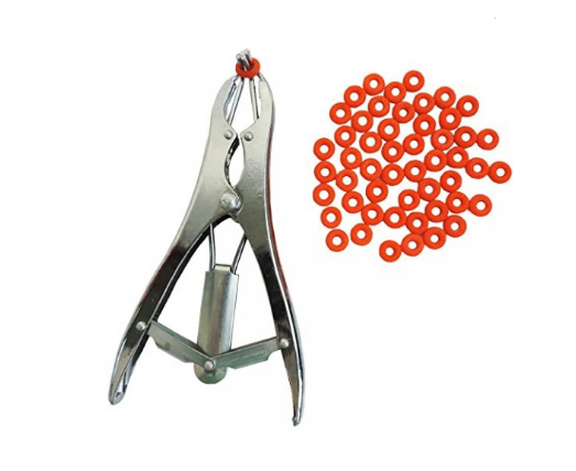 Farm Castration Bander Forceps Pliers with 100Pcs Castrator Rings
