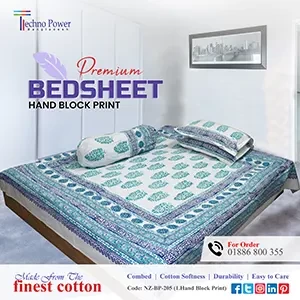 Novozaa Bed Sheet (Hand Block Print) With Pillow Covers
