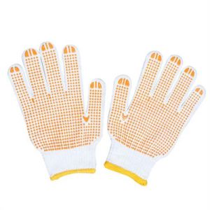Knitted Cotton Dotted Gloves Yellow PVC Dots Palm Sides